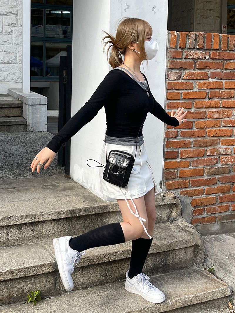 Multi-Unbalanced Pocket String Cargo Mini Skirt