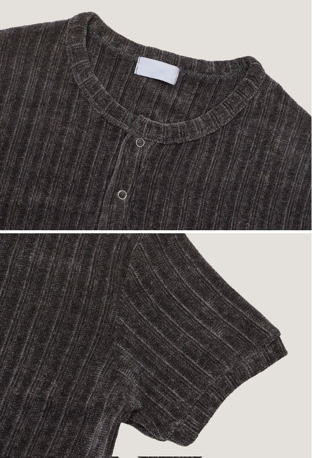 (M's) Ribbed Velour Henley Neck Tee 26SS-011