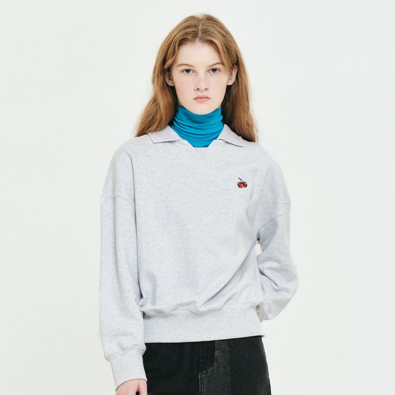 KIRSH（キルシー）の「CHERRY OPEN COLLAR SWEATSHIRT [MELANGE GRAY]（Tops）」