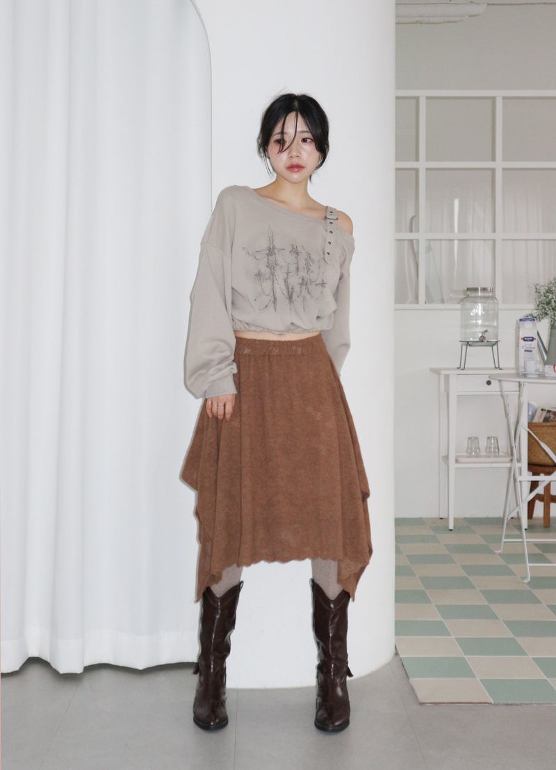 ナンバーTシャツレースバンディドニットアンバランススカート