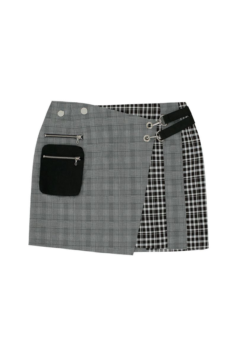Check Panelled Mini Wrap Skirt _ Black