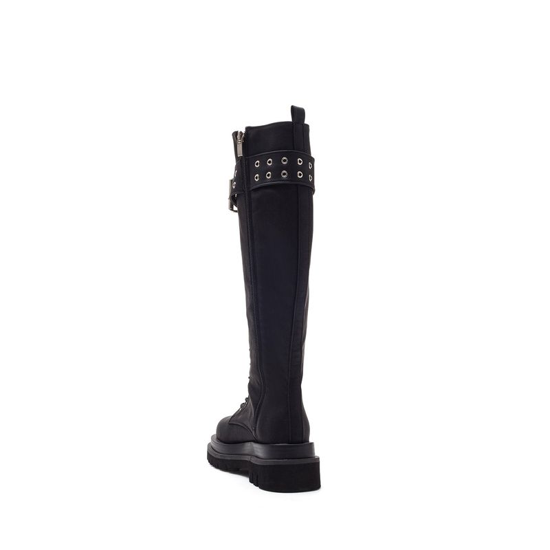 Buckle Lace-Up Walker Boots(Black)