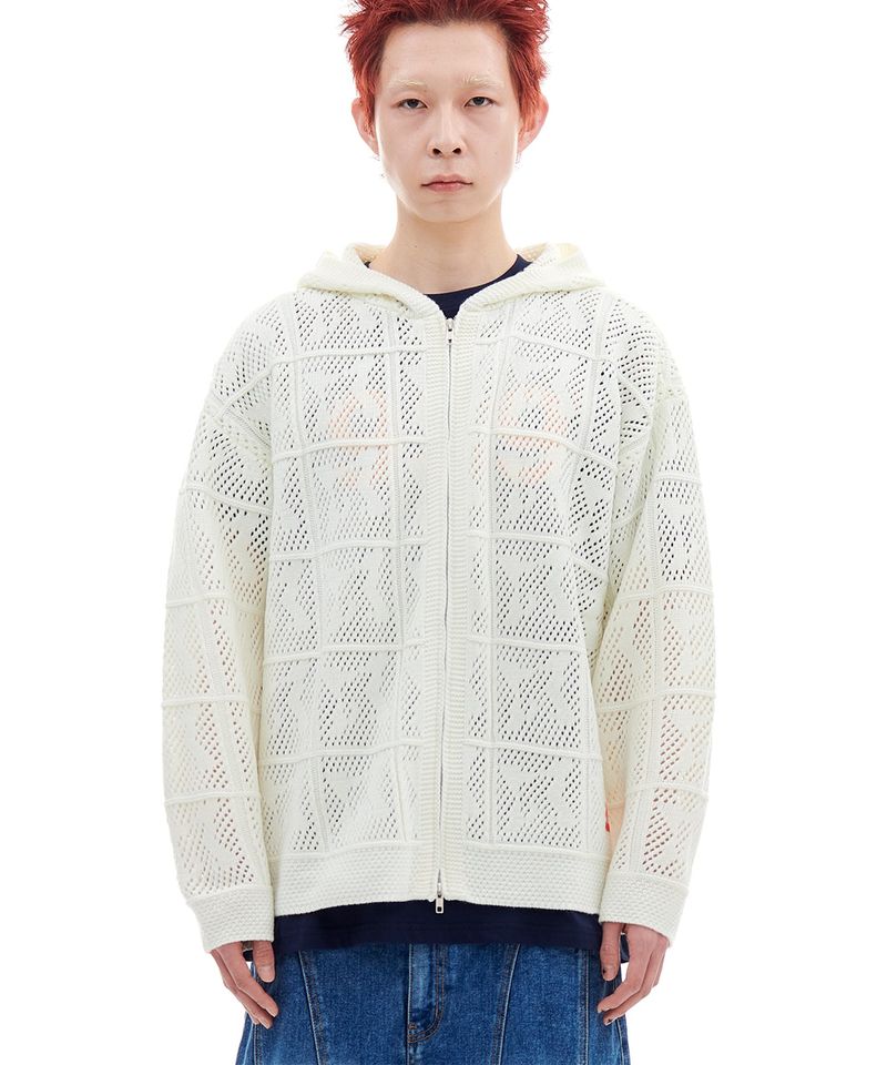 ARCHIVE BOLD（アーカイブボールド）の「NET KNIT HOOD ZIP-UP (IVORY)（Tops）」