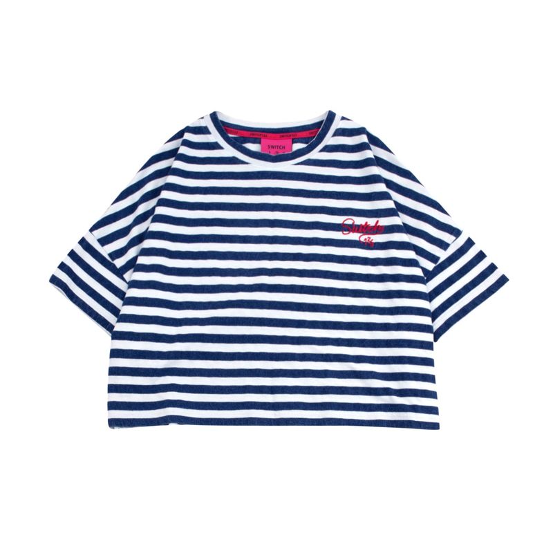ワイドクロップインディゴストライプショートスリーブTシャツ (FOR WOMAN)_SYS7TS59BU