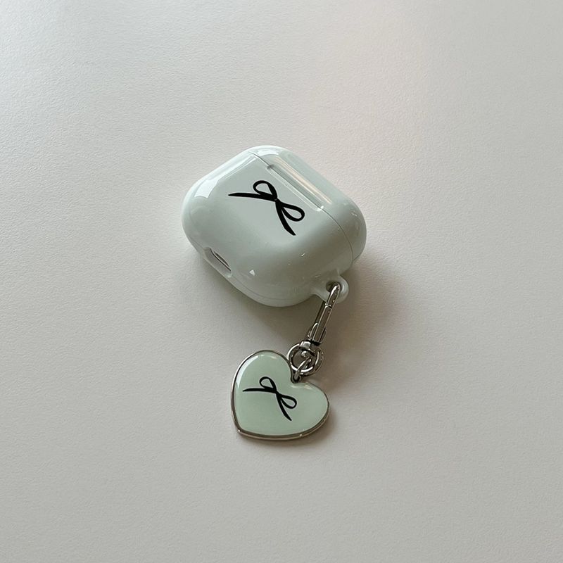 Ribbon heart epoxy keyring (lime cream)