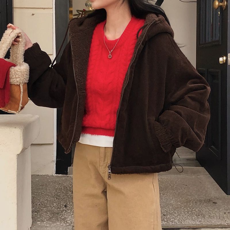 [BELLIDE MADE] Boa fleece + corduroy reversible zip-up hoodie