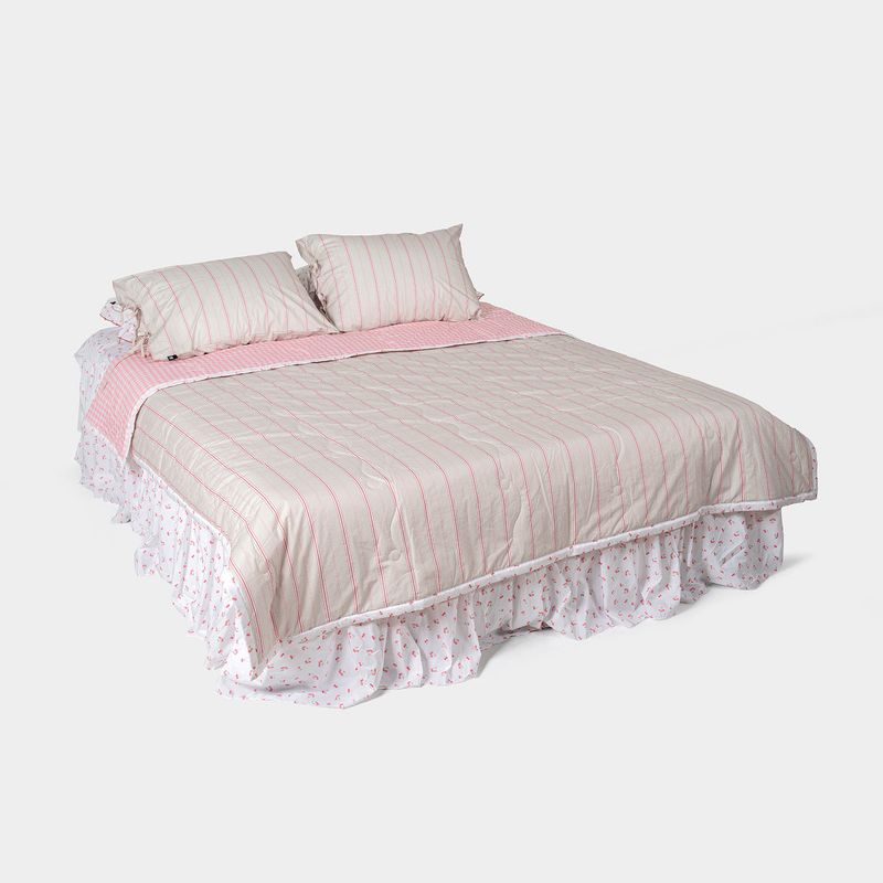 Borderline Pattern Reversible Summer Comforter - Pink stripe - SS size