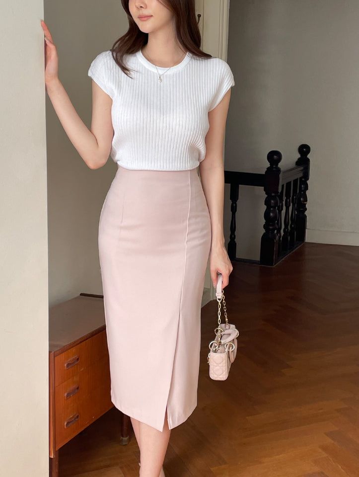 Kidden Round Neck Ribbed Cap Sleeve Knit