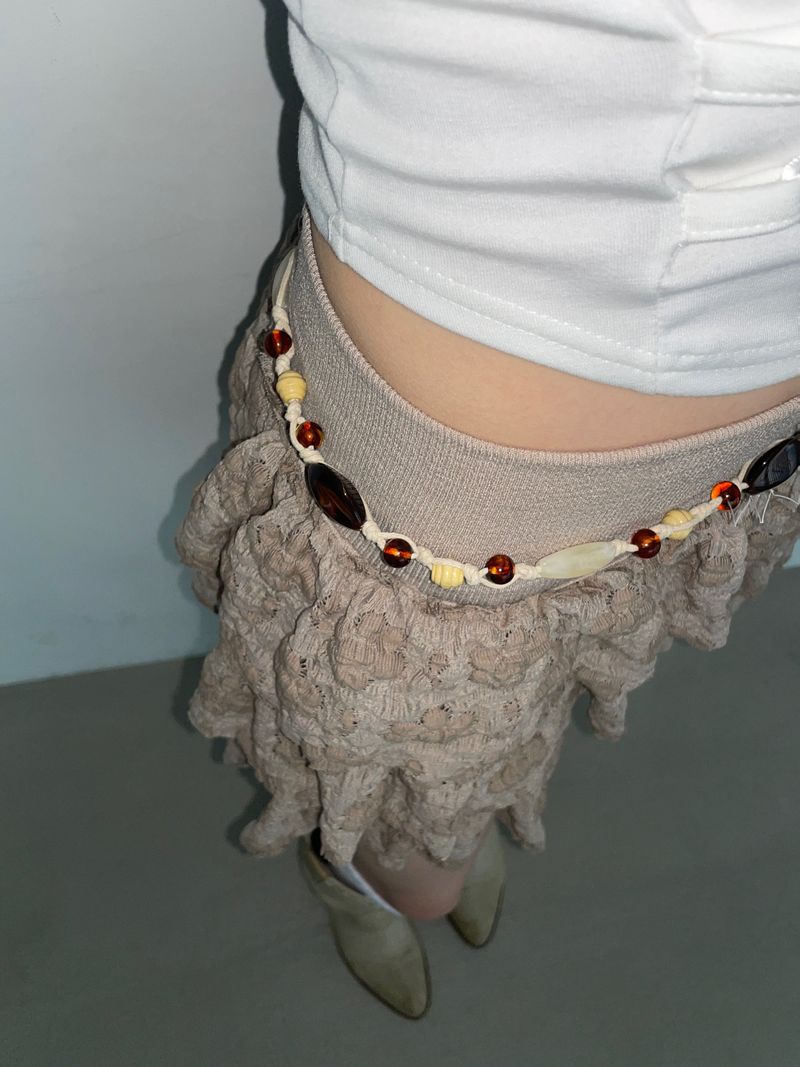 Beige Flower Frill Skirt&Pants