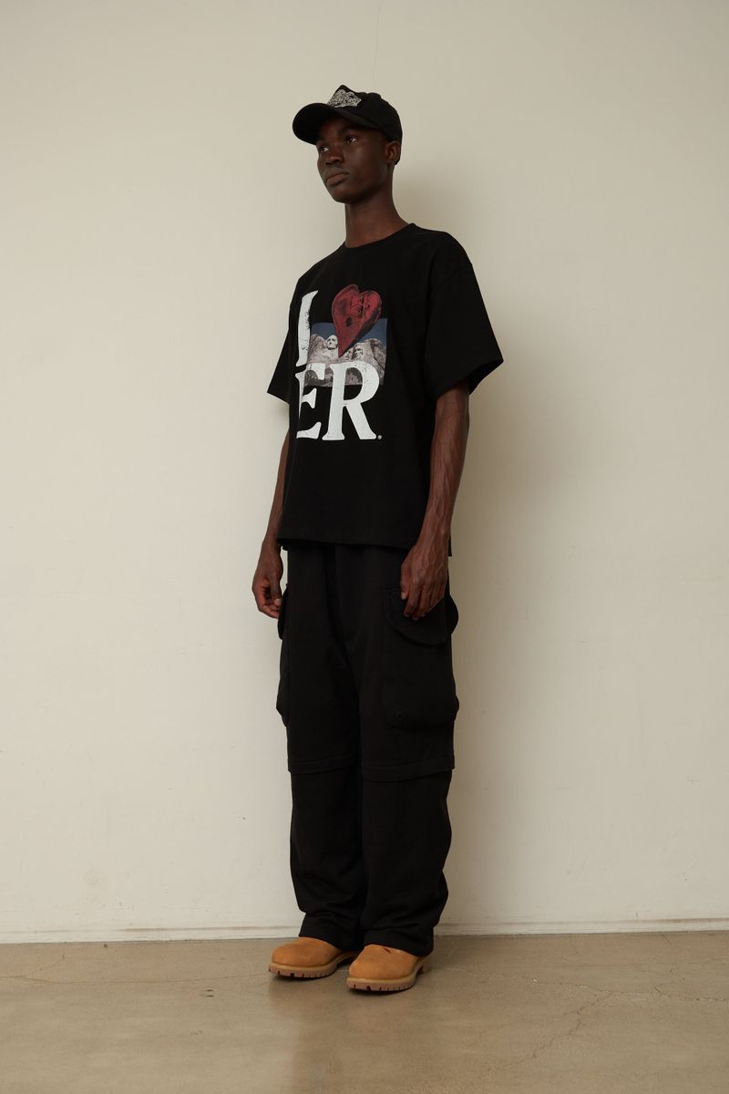 Back point shirring cargo sweat pants (Black)