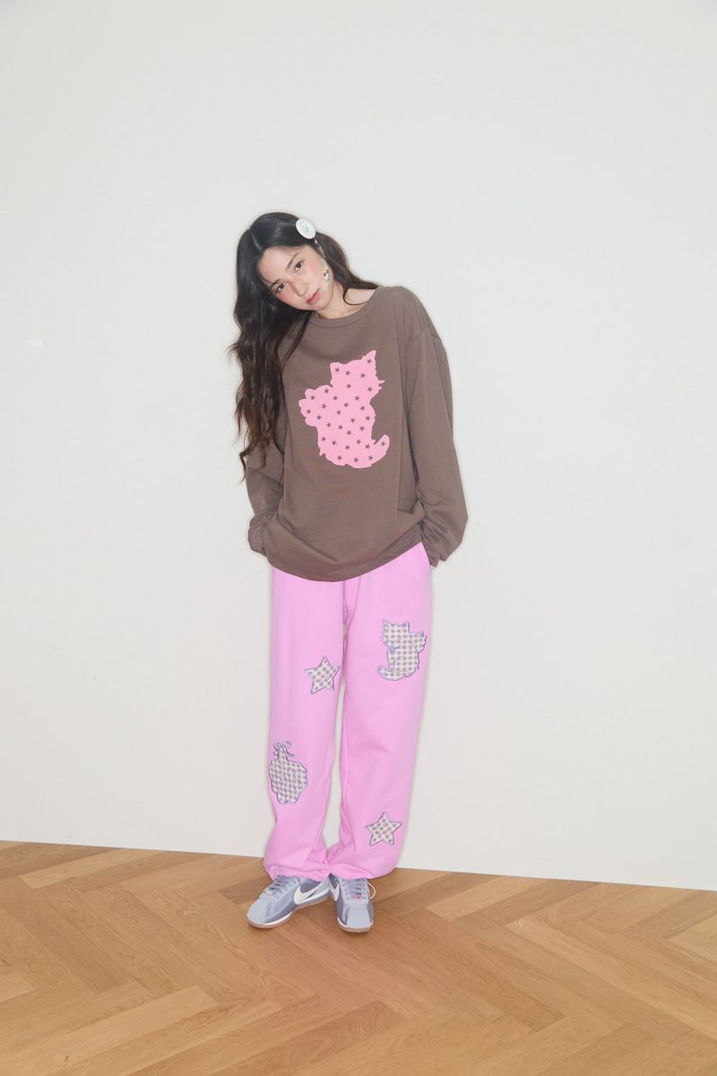 KIRING CHECK PATCH SWEAT PANTS (CHERRY PINK)
