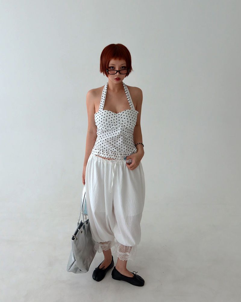 dot halter neck smoke blouse
