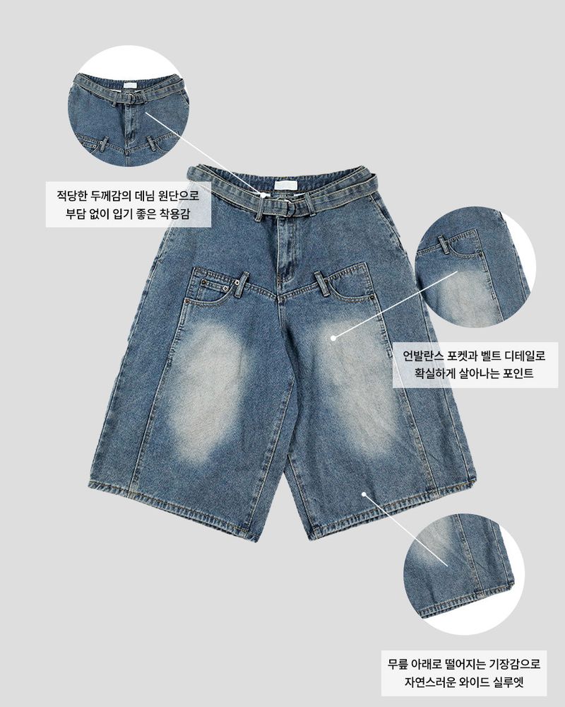 Beltic Asymmetric Pocket Bermuda Denim
