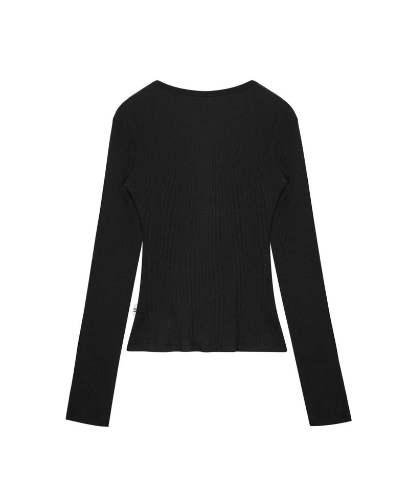 BUTTON RIBBED CARDIGAN BLACK