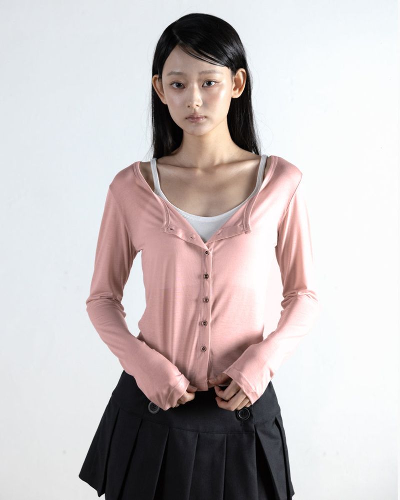 MagoRen SEOUL(マゴレン ソウル)の「Metal Triclipse Slim Fit Tencel Sheer Cardigan Pink(Tops)」