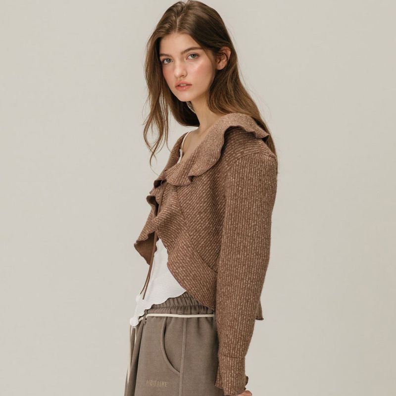 FRILL STRAP CARDIGAN / BROWN
