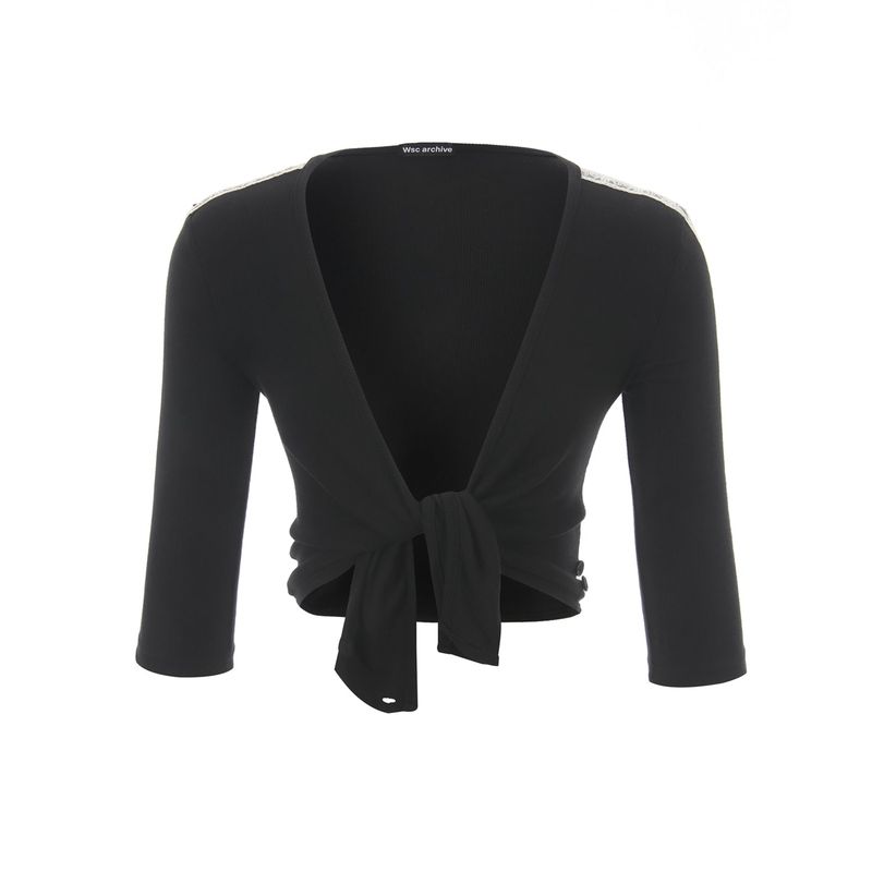 Lace button-up wrap T-shirt 001