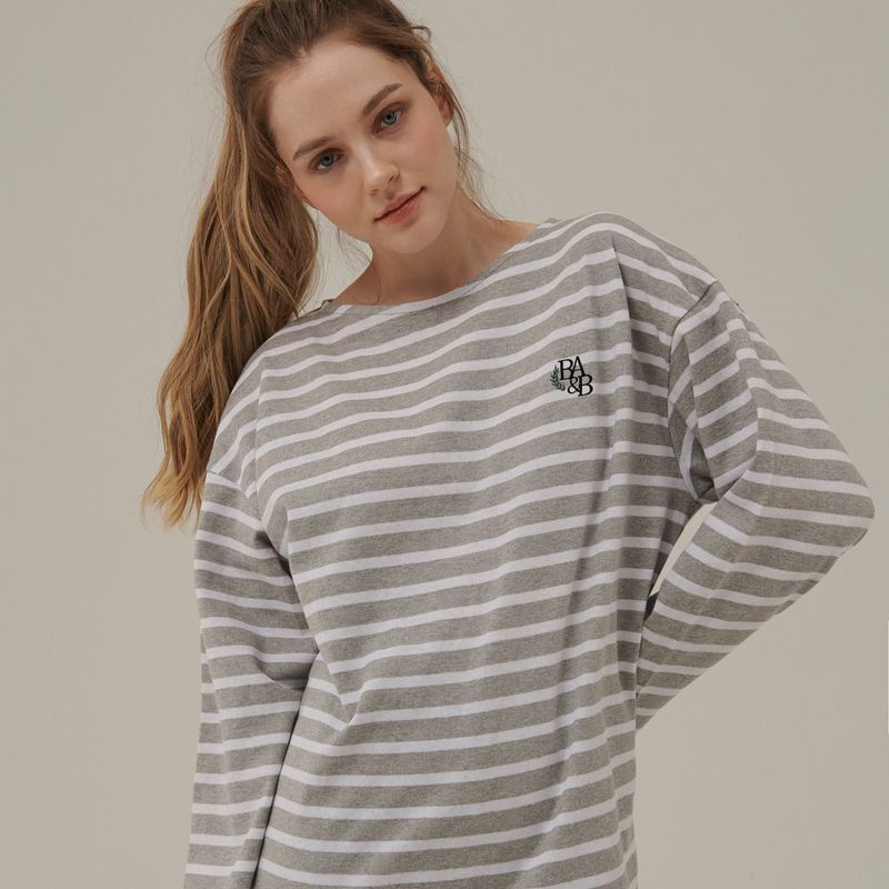 Between A and B(ビットウィーンエーアンドビー)の「SMALL LOGO STRIPE LONG SLEEVE T-SHIRT_GRAY(Tops)」