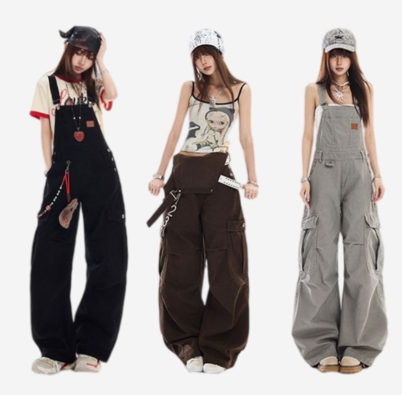 Multi Pocket Cargo Wide Leg Overall Pants