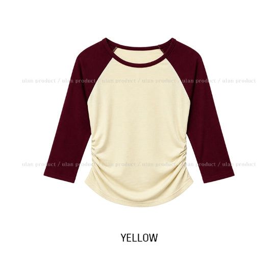 Tones Shirring Raglan Three Quarter T-shirt