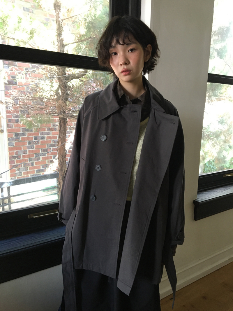 Belted trench half coat (2color)
