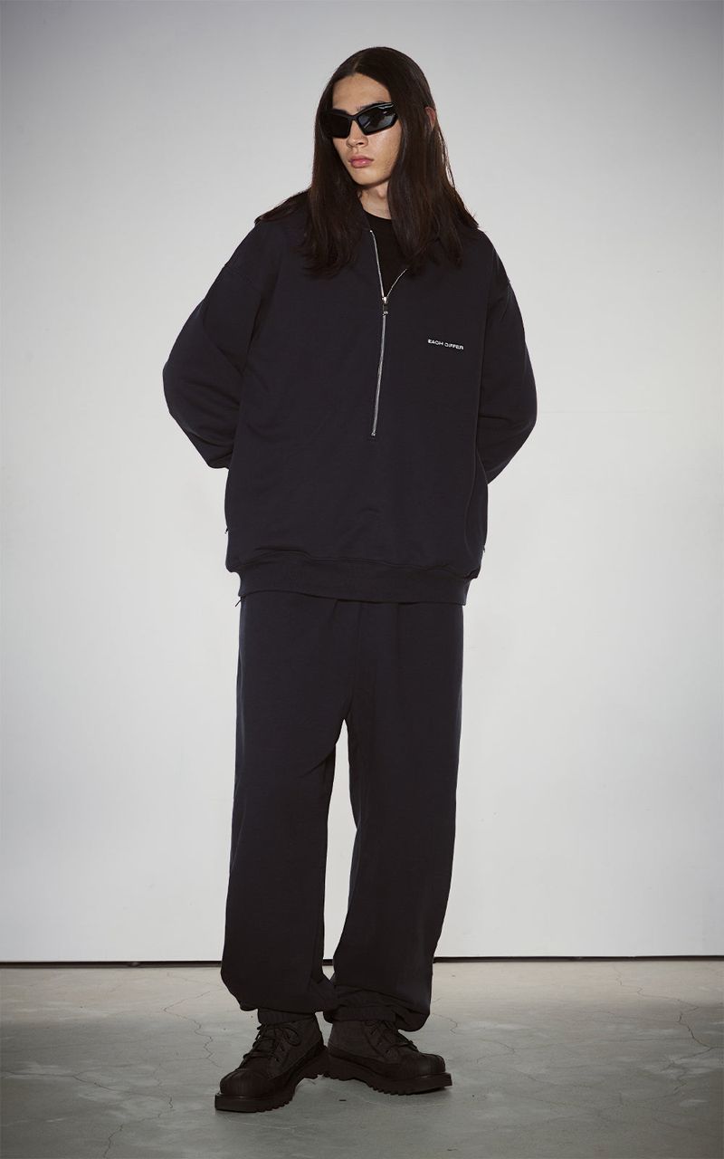 HAIF-ZIP HOODIE (LONG)_NAVY