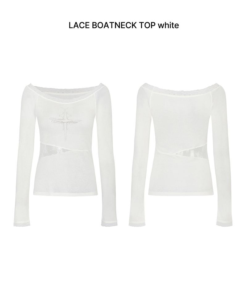 LACE BOATNECK TOP white