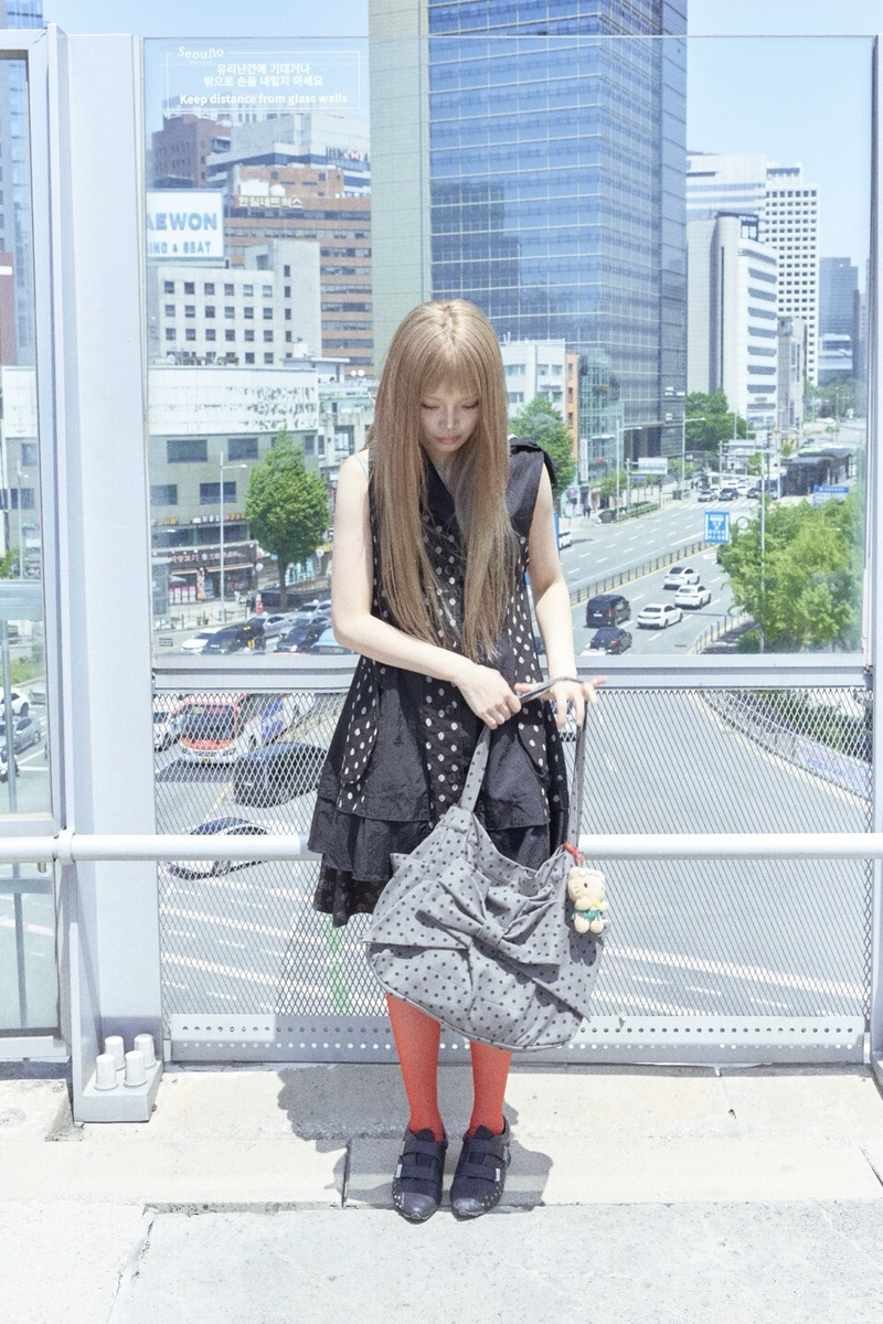 Ribbon bag (Dot-gray)