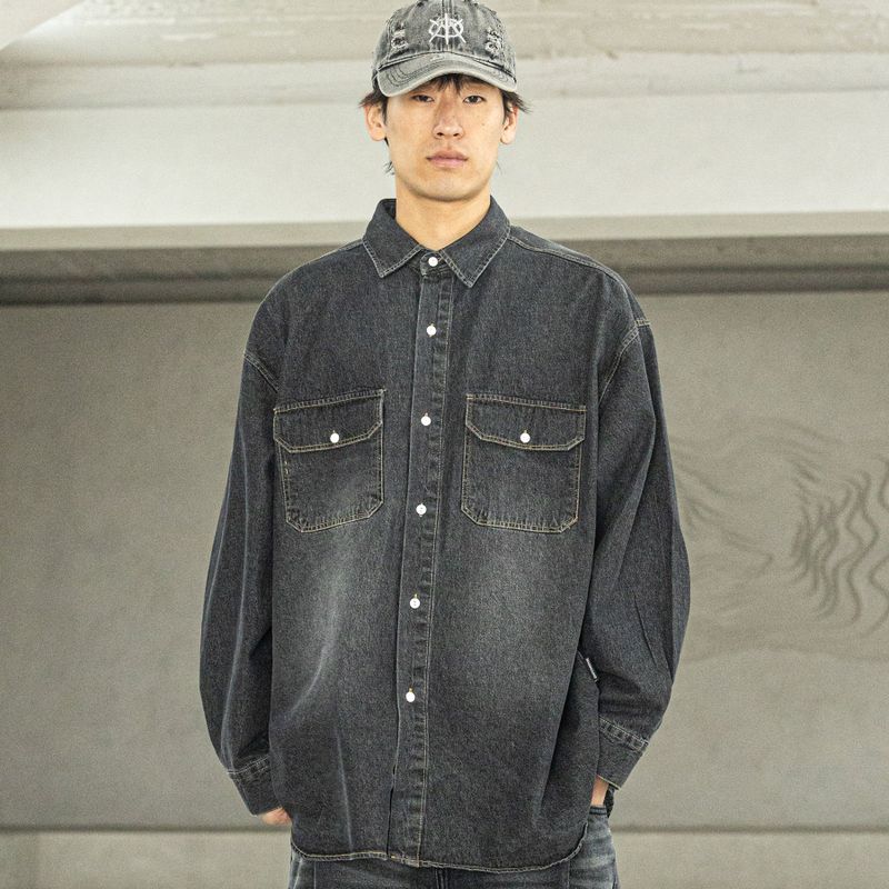 MASSNOUN(マスノウン)の「RELAX WASHED DENIM POCKET LONG SHIRTS MSFST001-BK(Tops)」