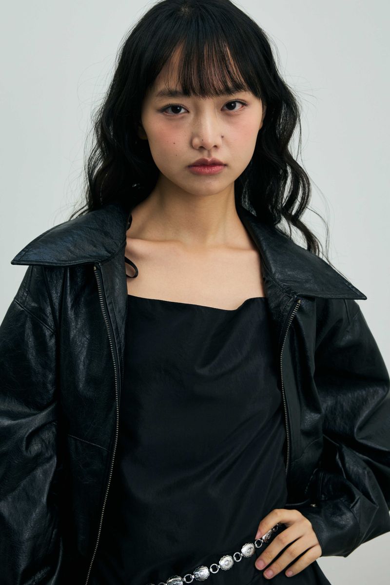PAMELA LEATHER BOMBER JACKET / BLACK