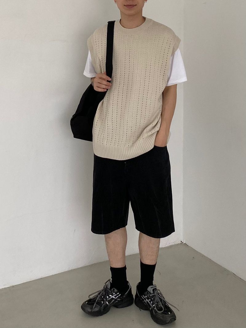 Punching knit round vest 2C