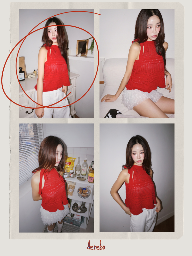 Halter Strap Red Flared Sleeveless T-shirt