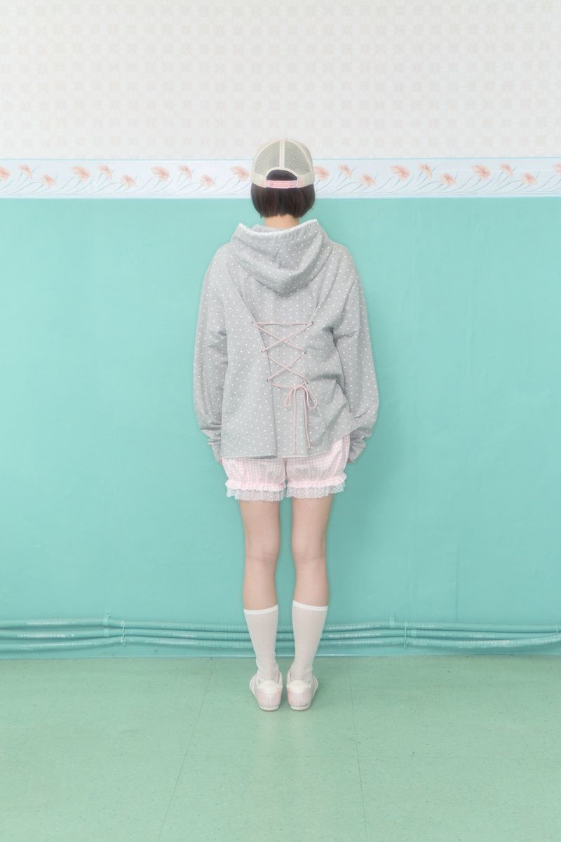 CAKE DOT LACE UP HOODIE (MELANGE)