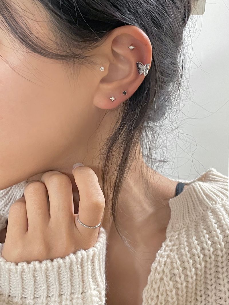 [4 set] Black Marble Twinkle Piercing Set