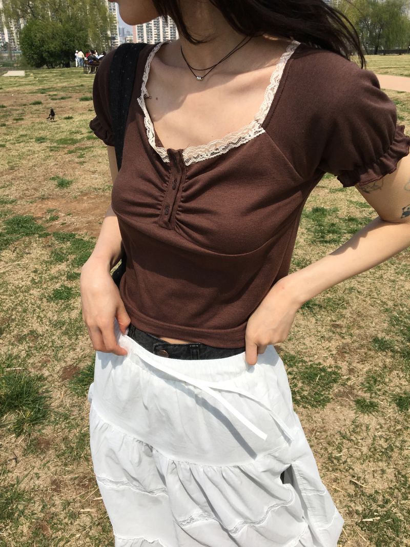 Lace shirring short sleeve(4color)