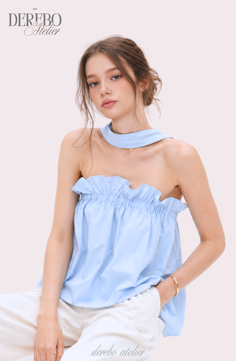 neck halter frill sleeveless top blouse