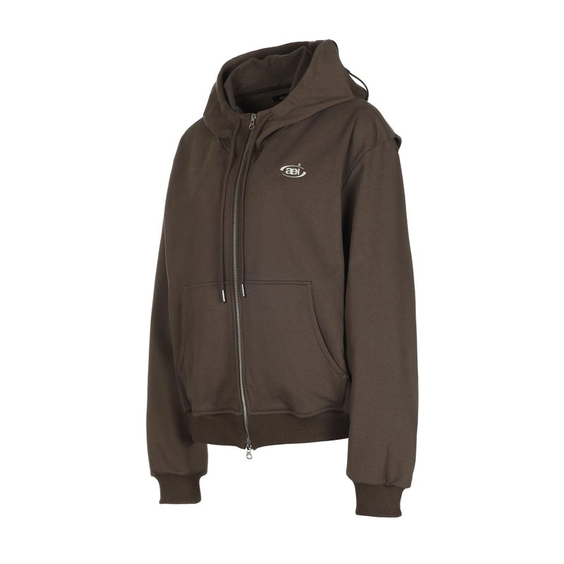 LAYERED STRING HOODIE ZIP-UP [BROWN]