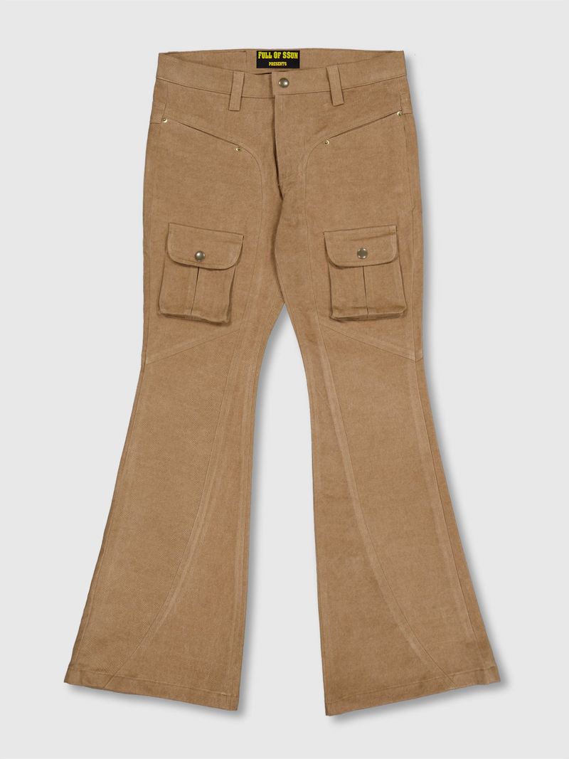 Curved Cargo Flare Pants (Beige)