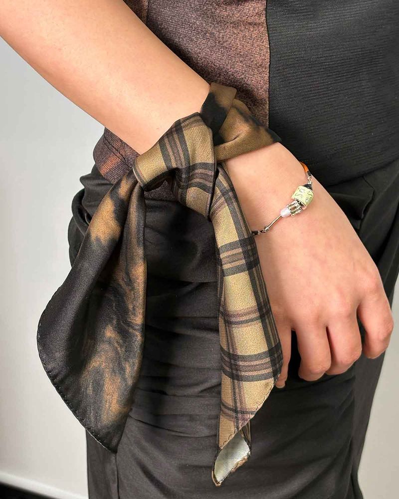 Half&Half Plaid Mini Scarf 45 _ BEIGE