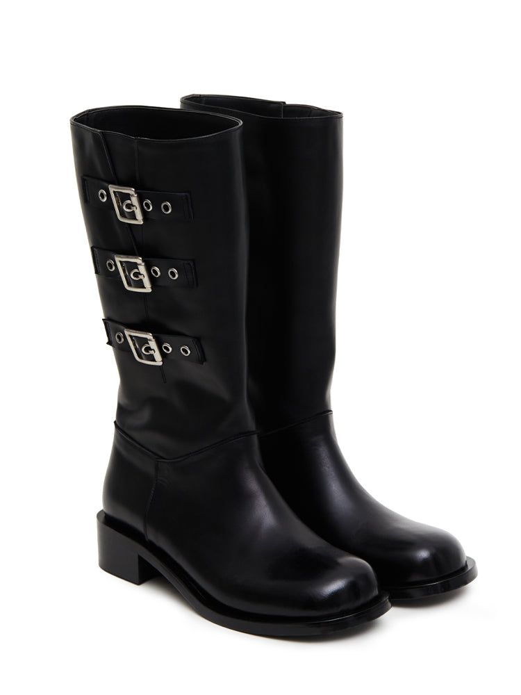 Three belted biker boots (black)