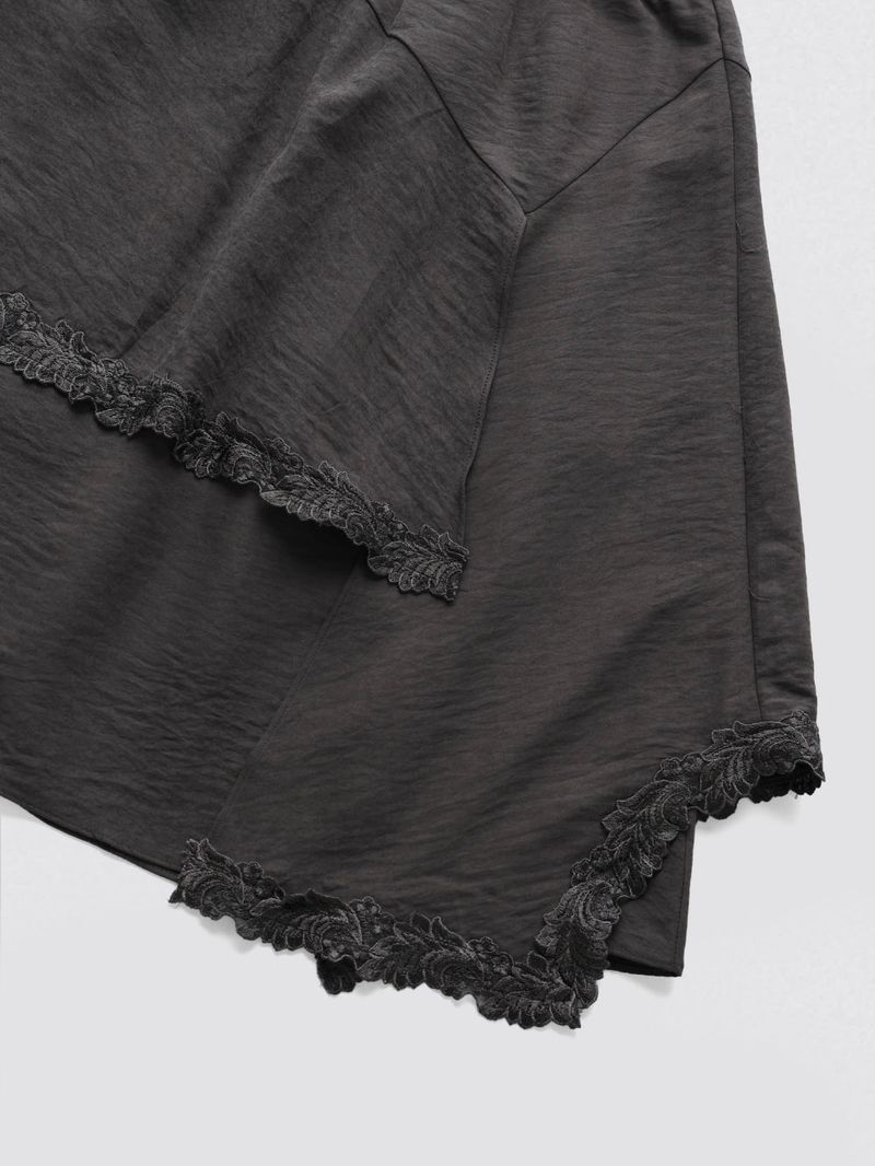 Unbalanced Lace Midi Skirt_Balck