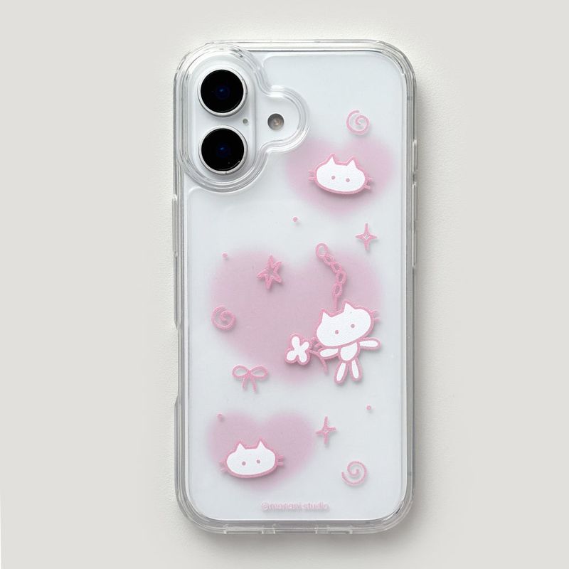 [Gel-hard] Heart cat Phone case (Pink) (only case)