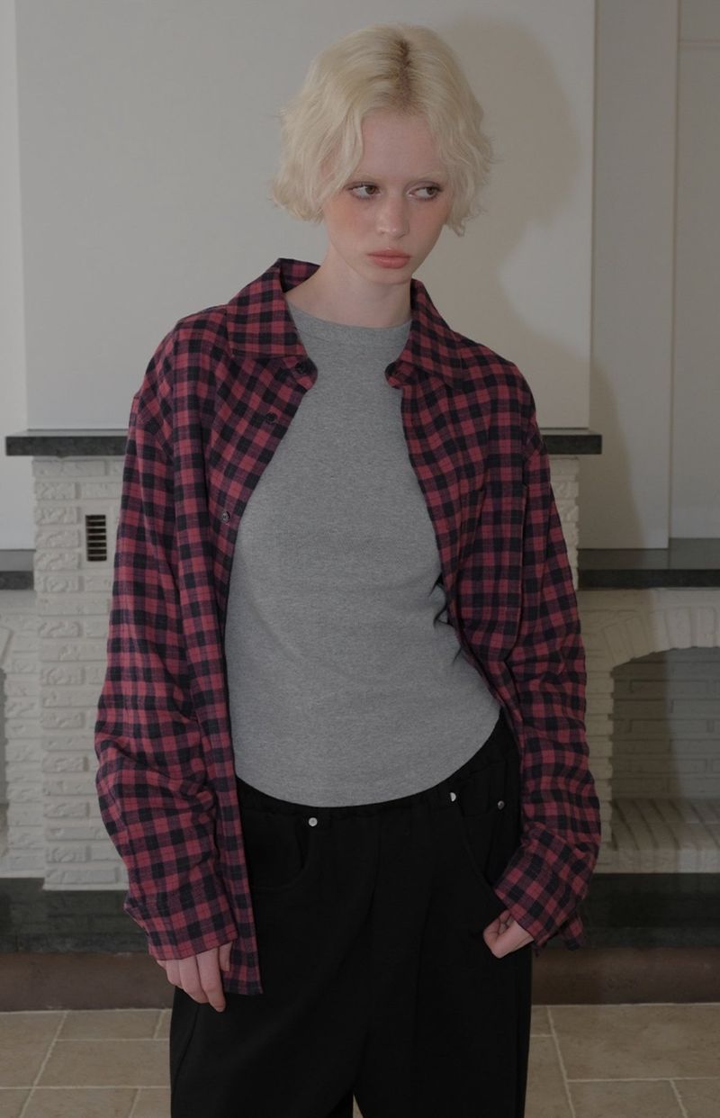 Curetty(キュリティ)の「C OVER-FIT CHECK SHIRT_PINK(Tops)」