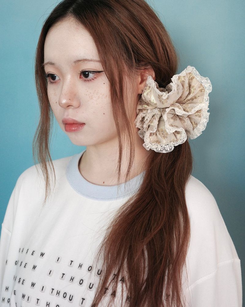 Gold flower ruffle scrunchie
