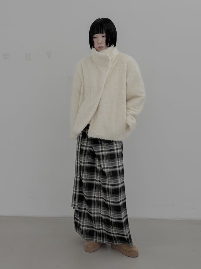 Check Strap Wrap Long Skirt