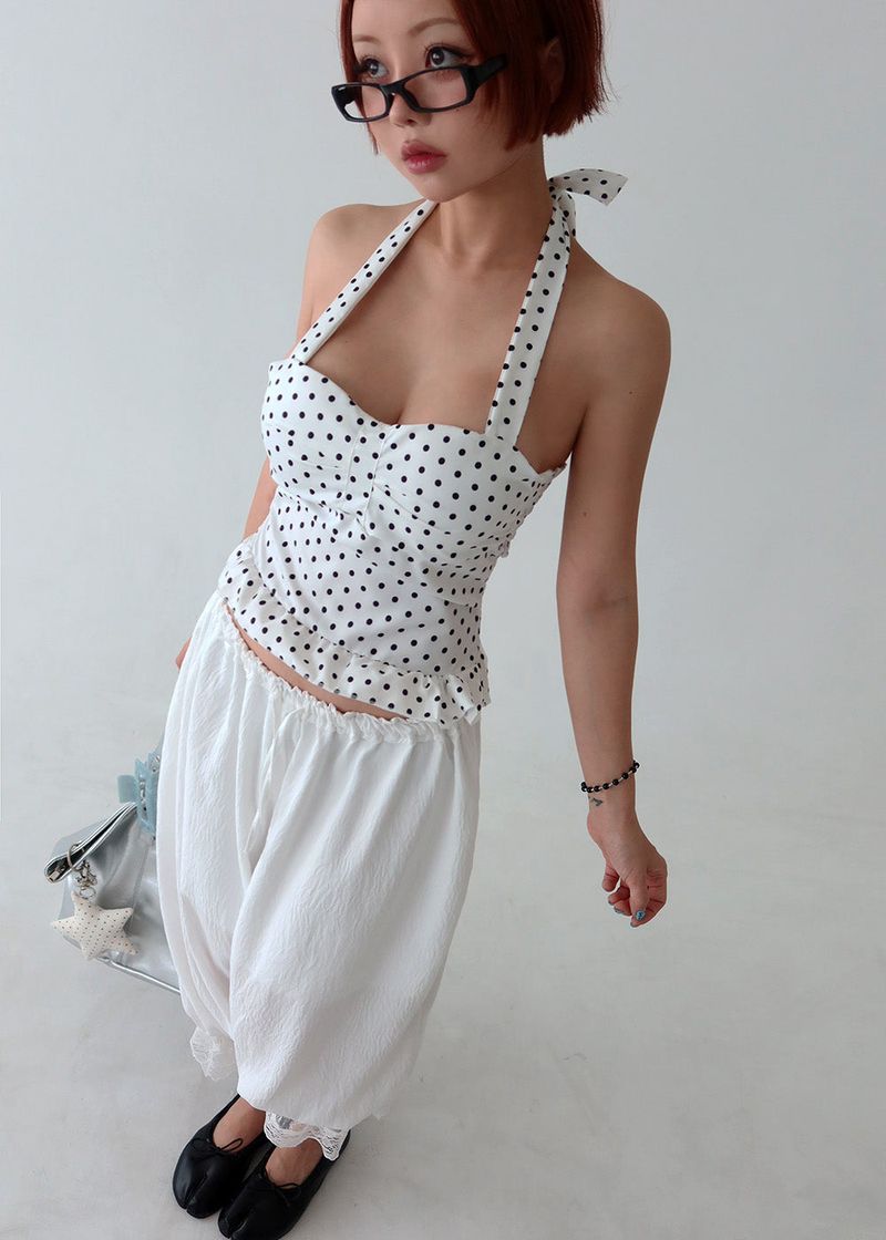 dot halter neck smoke blouse
