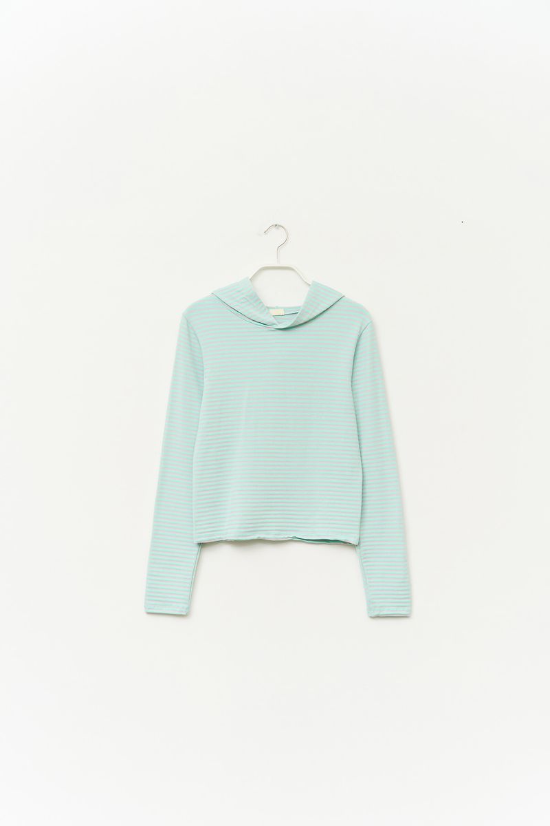 (W) Mee Striped Hooded Top
