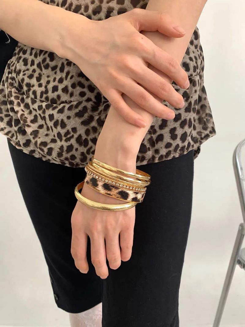 Leopard twinkle gold bangle SET