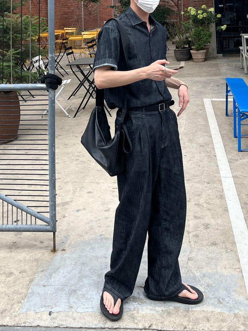 Mei linen indigo half shirts