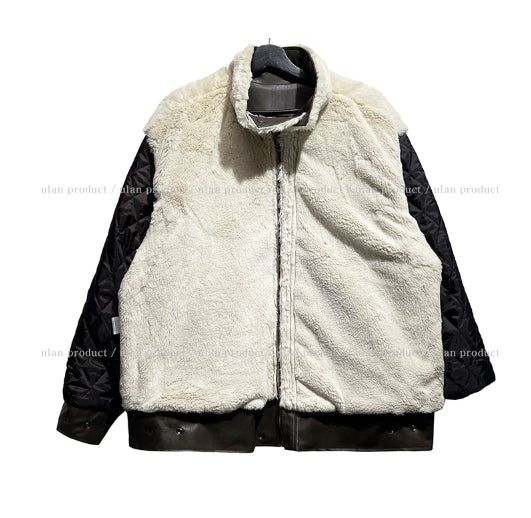 [Mink lining] Catch leather high neck half coat